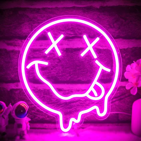 Smiley Neon Sign, décoration sign Neon smiley LIGHT SIGN, cadeau de vacances Art mural Rose enfants chambre à coucher parti Wall Decor (1/5)