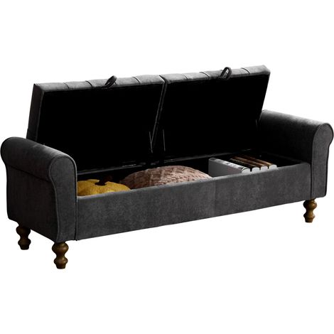 CHICFURN Banco arcón con 2 tapas y almacenamiento, banco tapizado en tela tipo chenille, asiento auxiliar para salón, recibidor y dormitorio, color Charcoal (1/5)