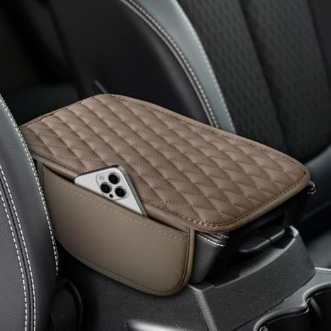 Coussin d'accoudoir de voiture, housse de console centrale de voiture en cuir amélioré avec 2 sacs de rangement, tapis d'accoudoir résistant aux rayures et à l'usure, tapis de console centrale (1/5)