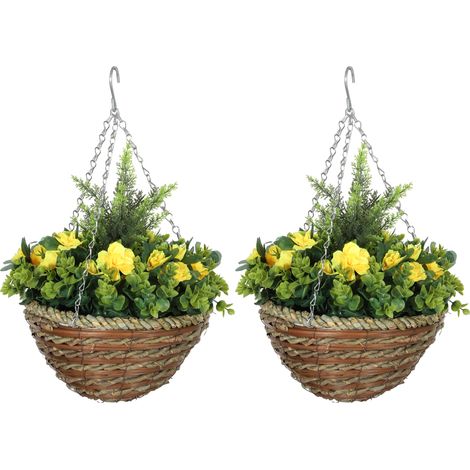 Set of Two Hanging Lisianthus Flower Pots Yellow/Green (1/5)