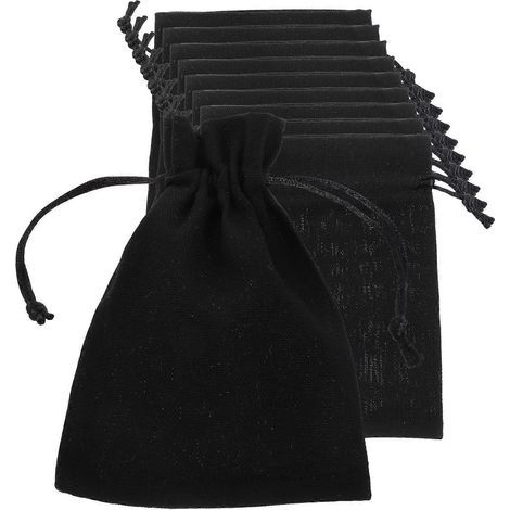 Lot de 10 sacs à cordon en tissu et jute pour cadeaux d'invités, parfaits pour un mariage ou une fête.-0.2X10X14CM-Black (1/3)