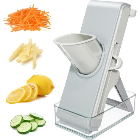 Cortador de verduras tipo mandolina de cocina, cortador de verduras multifuncional, cortador de verduras manual con recipiente, cortador de verduras plegable para juliana, patatas fritas, zanahorias,  (1/5)