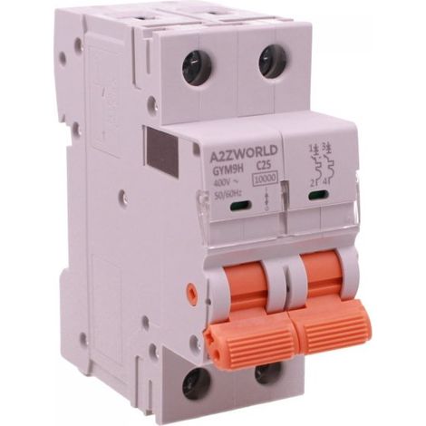 MCB Interruttore Magnetotermico Automatico Curva C 2P 2M 10000A AC 400V IP20 GYM9H, Accoppiabile Con Bobina di Sgancio GA01231 GA01232, Disponibili 25A 32A 40A 63A (C25A)
