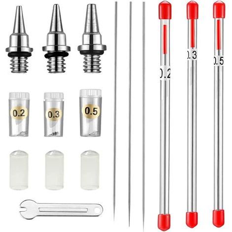 Cappuccio ugello, ago e ugello per aerografo, 0,2 mm, 0,3 mm, 0,5 mm, ricambi per aerografo (1/5)