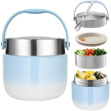 Récipient isotherme pour aliments Capacité 1200ml Récipient de maintien au chaud Bol isotherme pour repas avec couvercle Boîte à lunch pour la conservation du,Soupes,Bouillie (Bleu) (1/5)