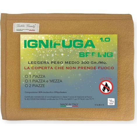 COUVERTURE IGNIFUGE SPRING ignifuge Poids moyen 1.0 IGNIFUGE CLASSE 1 approuvé MADE in ITALY Noisette 2 PLACES