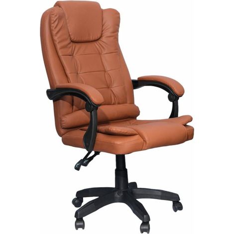 DASCK - Fauteuil de Bureau Réglable Inclinable, Cuir Synthétique Marron, Base Pivotante 360° (1/5)