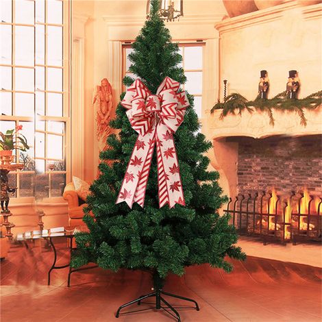 Große Jute-Schleife für Weihnachtsbaum, Partydekoration (Set), gestreiftes Ahornblattmuster, 54 x 25,5 cm (1/4)