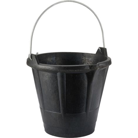 Cubo industrial 12 l de caucho resistente negro, con asa metálica. (1/2)