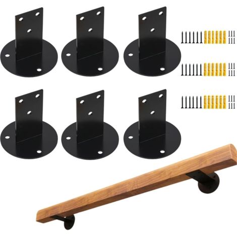 6 Stück Edelstahl Geländer Halterungen, Verstellbar - Für Runde und Quadratische Holz-Geländerstangen - Montageset für Innen & Außen, Schwarz