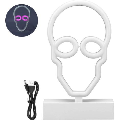 LED Lumière Neon Applique Murale Sculpture Crâne avec Support et Base - Lampe LED RGB pour Décor Salon, Bar ou Halloween - Matière Plastique - Taille 23.6x15cm