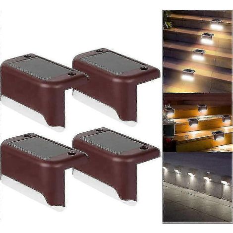 4er-Set LED-Solarleuchten für Terrassen, Treppen und Gartenzäune – Hellweiß – Hellbraun
