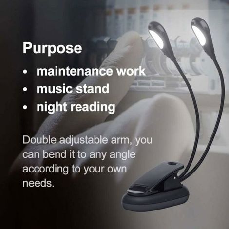 Lampe À Pince - Double Tête Ajustable - 16 Led - Alimentation Usb Ou Piles Aaa - Pour Musicien Lecture Chevet - 1 Pièce (1/5)