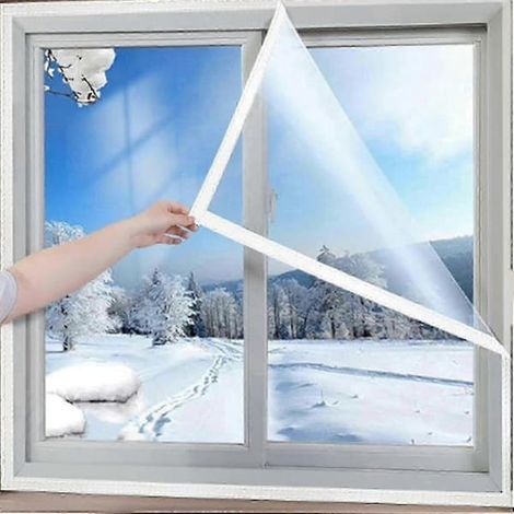 Film isolant thermique coupe-vent d'hiver (150 x 180 cm) 2025 avec fermeture Velcro, film de protection contre le froid transparent pour fenêtres.C4 (1/5)