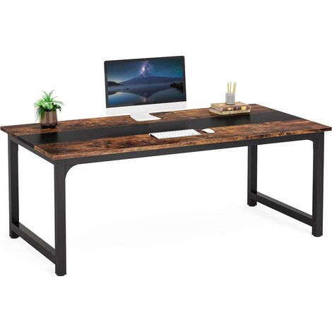Schreibtisch 160x80cm, Computertisch Arbeitszimmer, Vintage Braun Schwarz (1/5)
