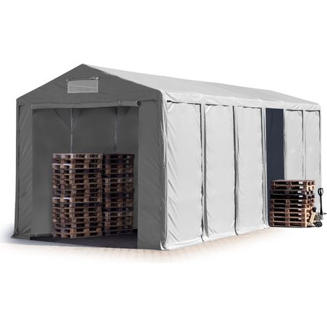 6x12m Tente de stockage TOOLPORT, PVC 850 N gris, H. 4m avec portes à fermeture Eclair