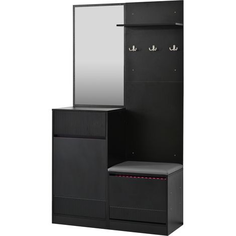 Ingresso compatto con scarpiera, specchio, panca e LED nero (1/5)