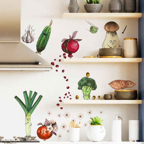 Lntyq Wandtattoo Küche GEMÜSE I Dekorative Wandaufkleber Essen Zwiebel Blumen für Küchenschrank Esszimmer Kühlschrank (1/4)
