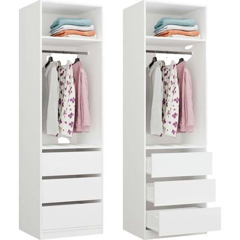 Topeshop – Armoire modulaire blanche 60x50x200 cm – 3 tiroirs et tringle – Meuble de rangement pour dressing et chambre (1/5)