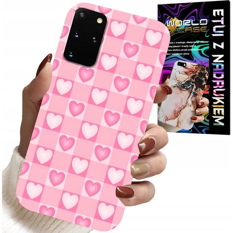 Schutzhülle für Samsung Galaxy S20 Plus – Rosa karierte Hülle mit Herzchenmuster + Folie (1/5)