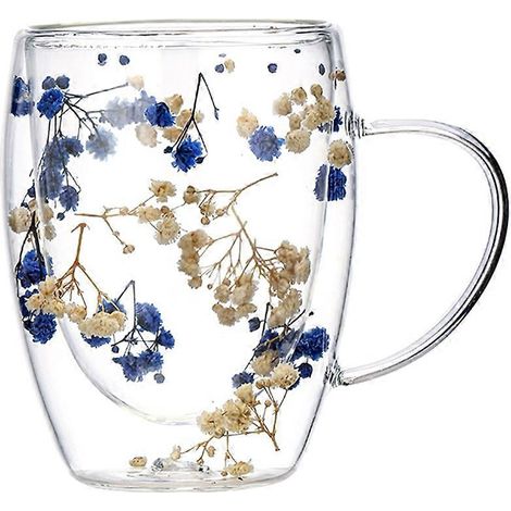 Verre à café au lait avec fleurs séchées Creatives Real Flower Double Glass, finition haut de gamme, 350 ml, tasse domestique C (1/5)