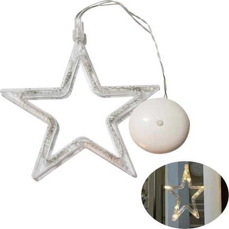 Lumière étoile de Noël, lampe suspendue à ventouse pour fenêtre, 10 LED, fonctionne sur piles, décoration de fenêtre pour les fêtes de Noël (lumière blanche chaude) (1/5)