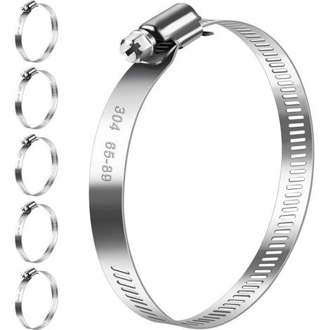 Colliers de serrage 65-89mm, lot de 6 colliers de serrage réglables en acier inoxydable 304, assortiment de colliers de serrage pour tuyau de piscine, tuyau d'aspiration, tuyau de transfert (1/5)