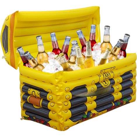Glacière gonflable coffre au trésor de pirate, porte-boissons gonflable grande capacité en PVC avec valve, idéale pour les fêtes d'été à la plage, à la piscine, en camping, en pique-nique et lors d'év (1/5)