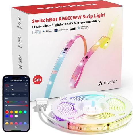 RGBICWW 5M LED Strip, 72 LEDs/m Matter LED Strip Compatible with Home, Alexa, Google Home, App Control, 16 Million Colors, Music Mode, LED for Bedroom, TV (1/5)