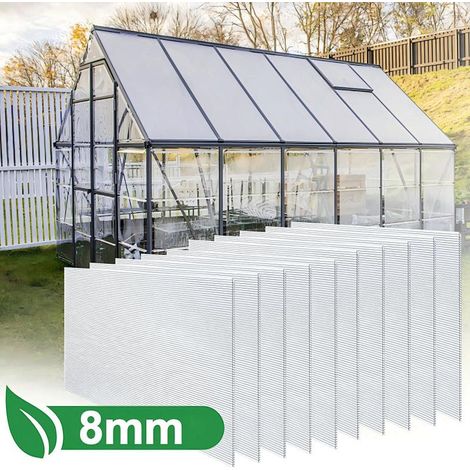 Randaco 10 lastre in policarbonato alveolare 8 mm 121×60,5 cm, tagliabili, 7,3 m², resistenti UV, doppia parete, per serra da giardino