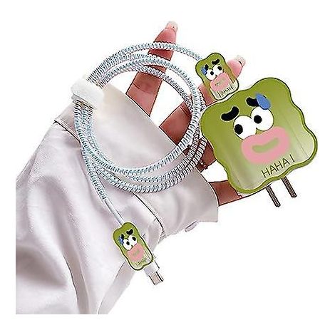 (vert) Srie De Protecteurs De Cordon De Chargeur Iphone Emoji Drle, Forme Ondule Mignonne, Protecteur De Cble De Donnes Usb, Protecteur De Cordon (1/5)