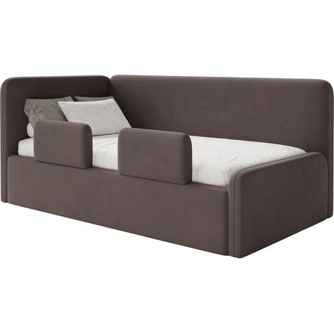 Selsey Fanko – Kinderbett 90x200 cm mit Rausfallschutz, Kopfteil links, Samt, Braun (1/5)