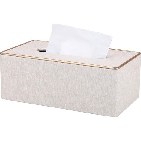 Cajas de pañuelos de piel sintética, dispensador de pañuelos rectangular, soporte para pañuelos para el hogar y el coche (blanco perla)