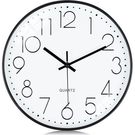 30 cm große 3D-Wanduhr, schwarze Ziffern, modernes Design, geräuschlose weiße Wanduhr, kein Ticken, gut ablesbar, dekorativ für Küche, Schlafzimmer, Büro (1/5)
