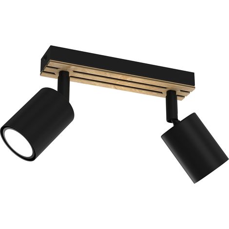 Barre 2 spots orientables noir/bois GU10 Terra Luminex