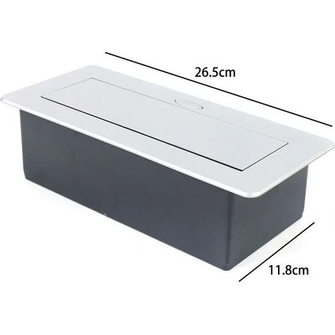 Presa a scomparsa retrattile con 3 uscite, ideale per l'utilizzo su piano di lavoro, come presa da tavolo o a pavimento, perfetta per cucine, uffici e ambienti con spazio limitato. (1/4)