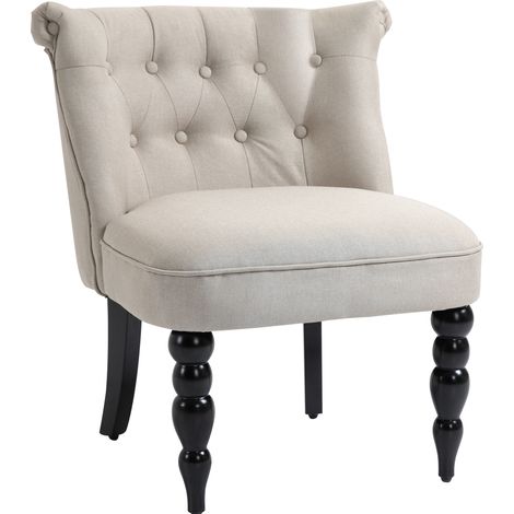 CHICFURN Poltrona relax 67x67x78 cm in lino beige e legno nero stile vintage (1/5)