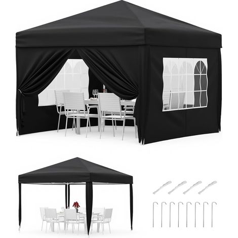 Tonnelle Pliante 3x3 m avec 4 Parois Latérales - Barnum de Réception Imperméable et Anti-UV - Hauteur Réglable - noir