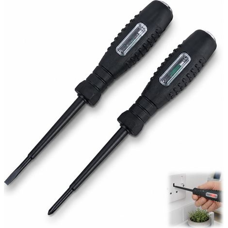 Lot de 2 Tournevis Testeur De Tension 2en-1, Tournevis Testeur Tension, Stylo Test Électrique avec Détection 12V-220V, Magnétique Plat et Cruciforme, Détecteur de Phase AC/DC à Induction (1/5)