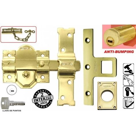 INTERFER CERROJO 31SA DORADO PUNTOS ANTIBUMPING C/CADENA LAVE/BOTON