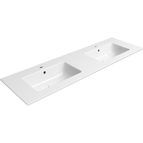 Sapho Pura - Double lavabo 143x46 cm, avec trop-plein, avec 2 trous pour robinet, blanc 8889111 (1/2)