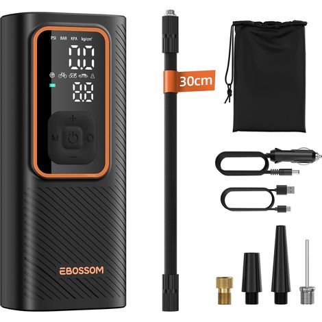 Mini-Autoreifenfüller, tragbarer Luftkompressor (150 PSI), Luftpumpe für E-Bikes, 6000-mAh-Akku, kabelloser Reifenfüller mit 12-V-Zigarettenanzünderstecker, LED-Licht und automatischer Abschaltung, Or