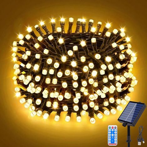 Guirlande lumineuse solaire d'extérieur - 10 m - 100 LED multicolores - 8 modes - Étanche - Avec minuterie - Télécommande et USB - Pour décoration de jardin, terrasse, mariage, balcon (1/5)