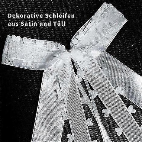 100 Stück weiße Herzschleifen für Auto-, Hochzeits- und Weihnachtsdekoration, handgefertigt aus Satinband (22 x 13 cm) (1/5)