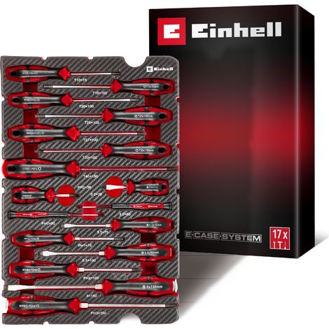 Original Einhell E-Case Pad 17-tlg. Schraubendreher (Vergaser-Schraubendreher, Präzisions-Schraubendreher, Schlagkappe, Innenstern-Profil, Chrom-Vanadium-Stahl, E-Case-System)