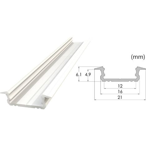 AL12-GLG1-LW-1000: Einbau-ALU-Profil, weiß lackiert, 5 x 16 mm, 1000 mm, Nut, weiß lackiert