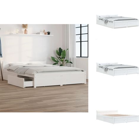 The Living Store Bett mit Schubladen Weiß 140x200 cm - Schubladenbett (1/5)