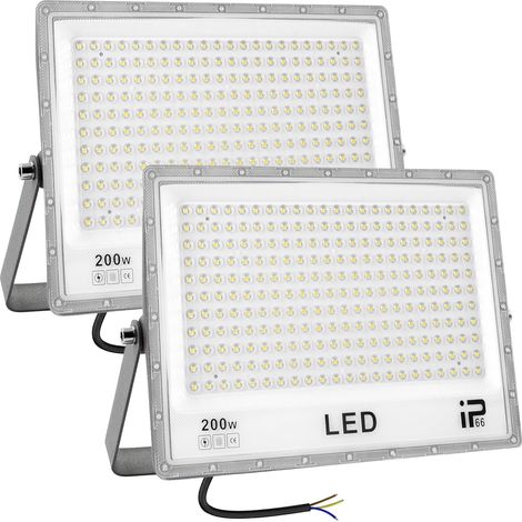 2 Pièces Projecteur LED Extérieur 200W,6500K Blanc Froid,20000LM Super Lumineux,IP66 Étanche, 242 LEDs,Spot Extérieur pour Jardin, Cour, Garage, Couloir et Éclairage de Sécurité (1/5)