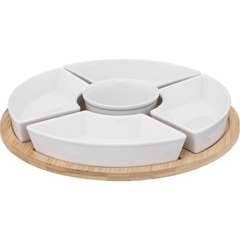 Snack-Servierset: 6 Porzellanschalen + Bambustablett (1/5)
