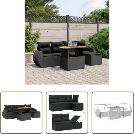 vidaXL Table de jardin - Salon de jardin 6 pcs avec coussins noir résine tressée (1/5)